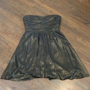 gold, strapless, mini, party dress